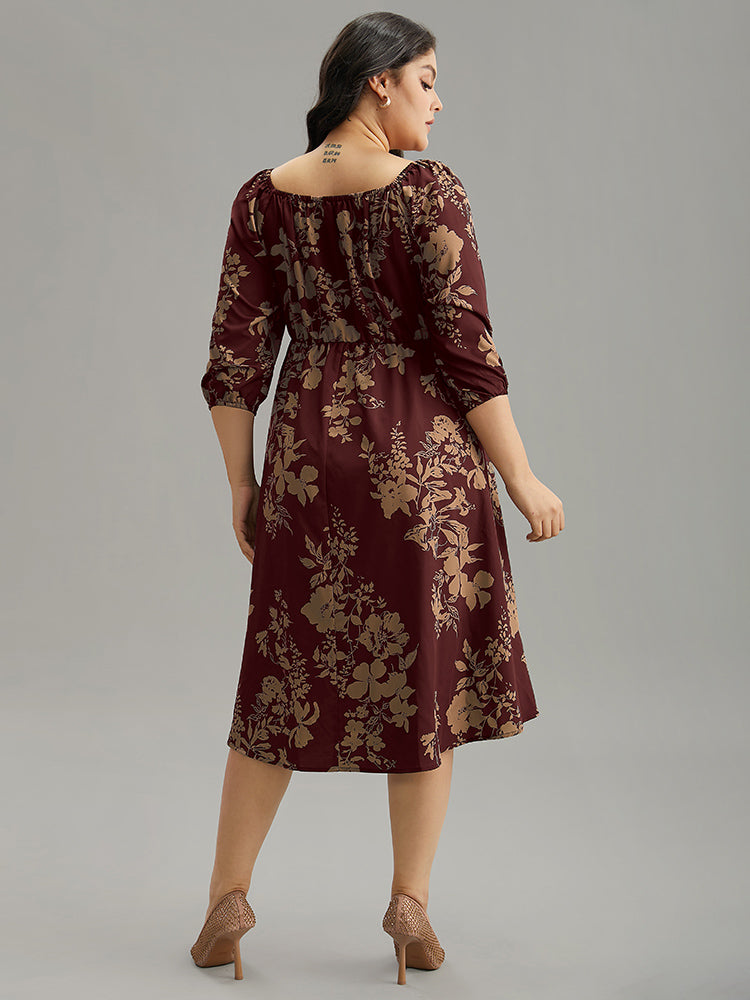 Silhouette Floral Print Elastic Cuffs Dress