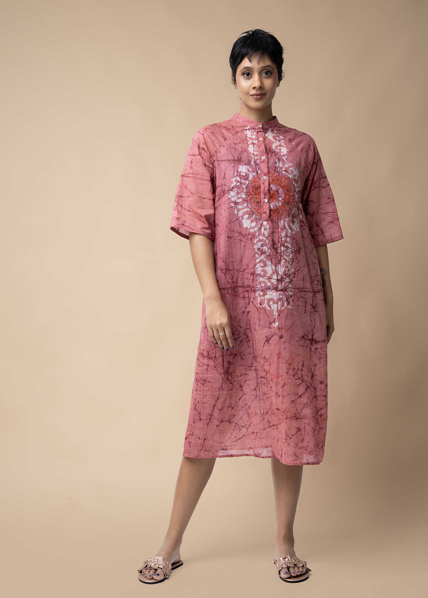 Batik Raglan Sleeve Chinese Collar Dress