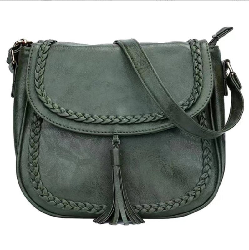 Women's Pu Leather Solid Color Classic Style Shell Zipper Shoulder Bag Saddle Bag