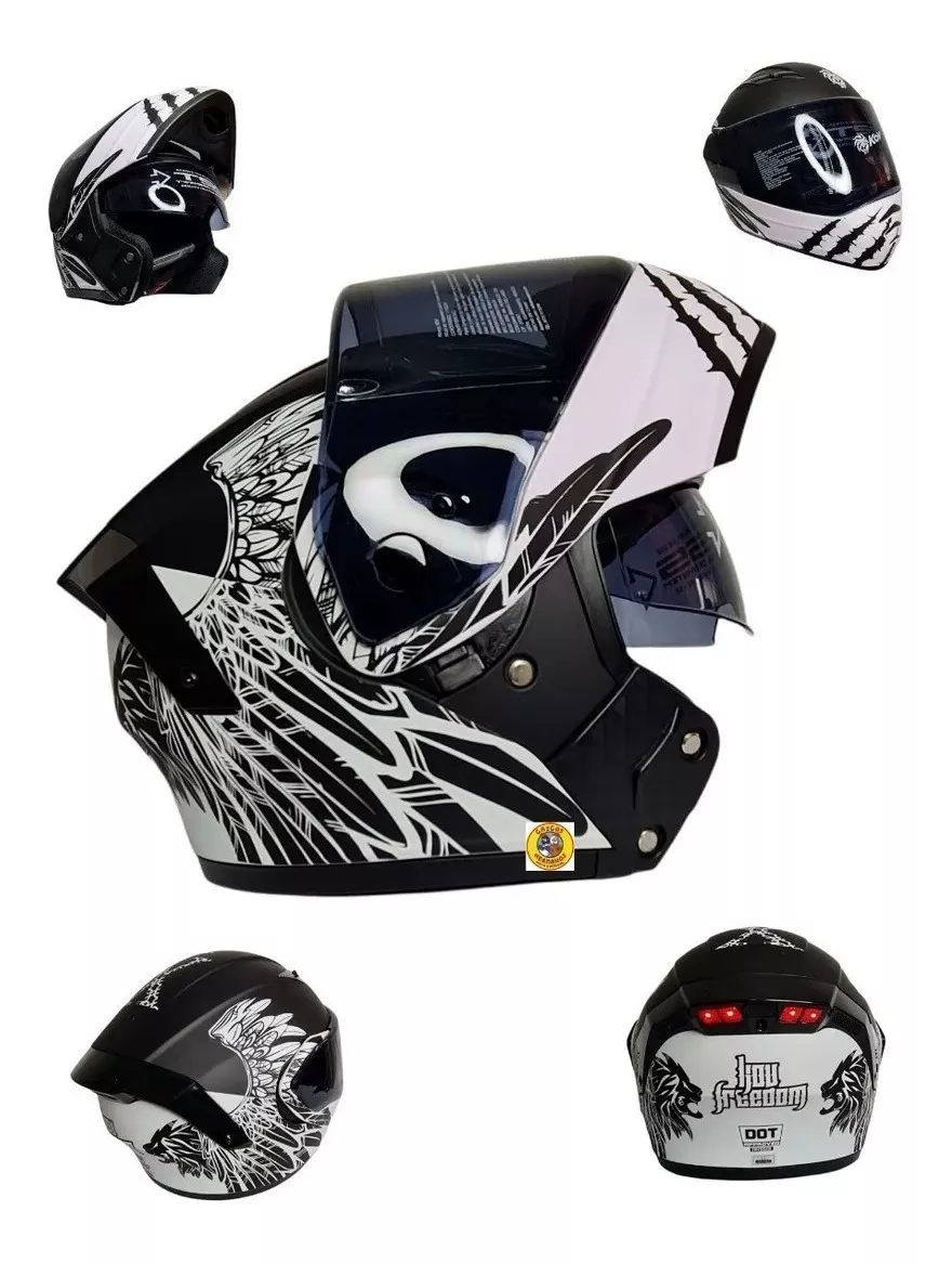 Casco Kov Abatible Con Luz Led Stelar Gafas Dot + Regalo