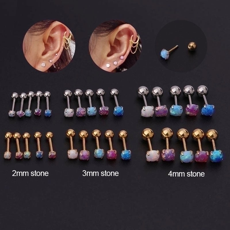 Ear Cartilage Rings & Studs Geometric 316L Stainless Steel  Plating Artificial Gemstones
