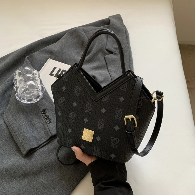 Women's Small PU Geometric Elegant Basic Sewing Thread Bucket Zipper Bucket Bag