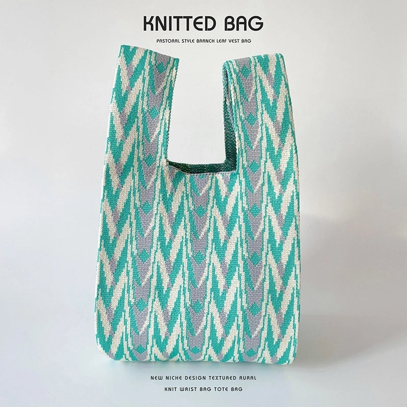 Bag Niche Design Knitted Shoulder Handbag Hand Bag Simple High-end Large Capacity Student Wrist Bag