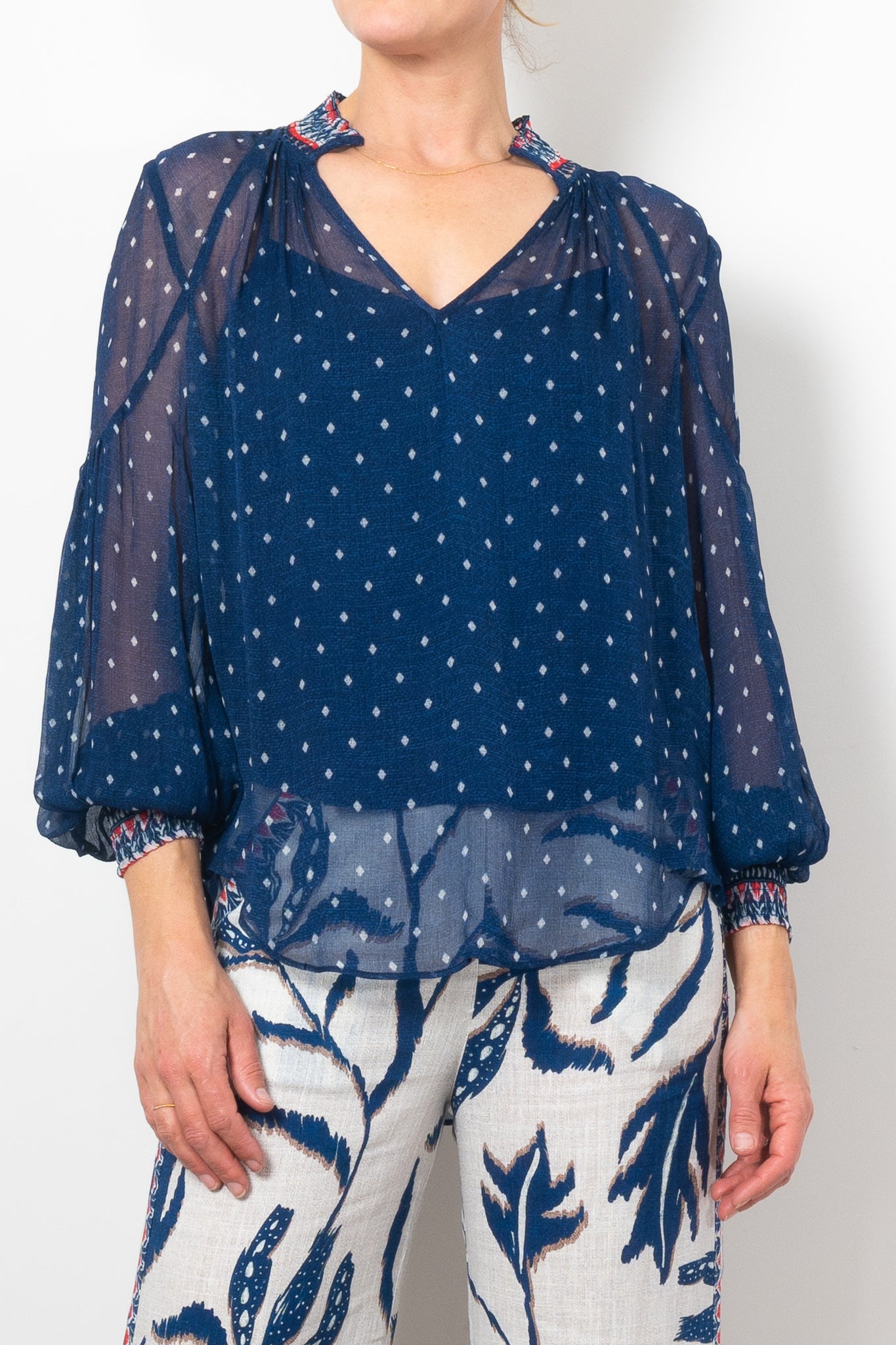 Once Was Phoenix Lapis Spot Chiffon Blouse