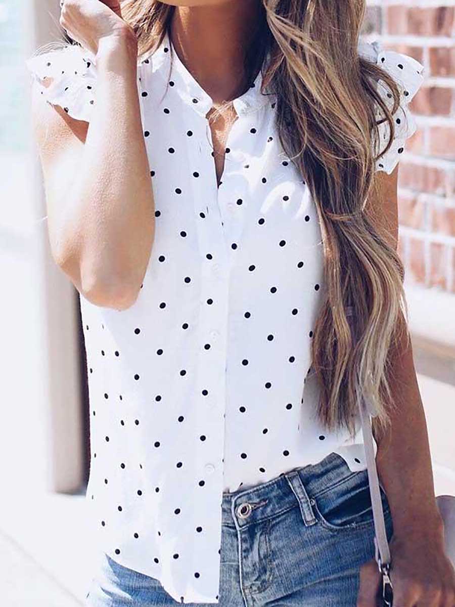 V Neck Single Breasted Blouse