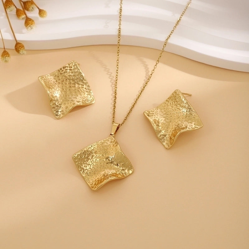 Elegant Retro Geometric Heart Shape Flower Stainless Steel Plating Jewelry Set