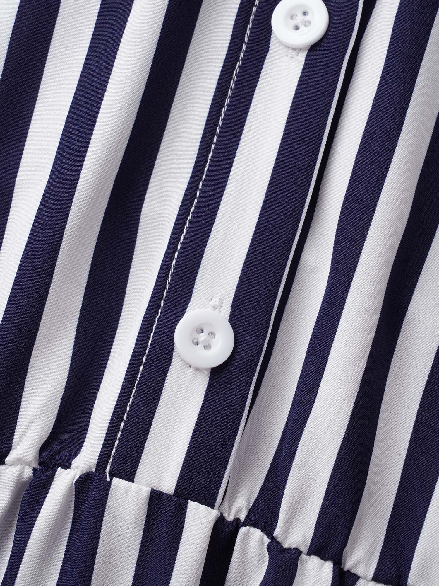 Shirt Collar Striped Hanky Hem Dress