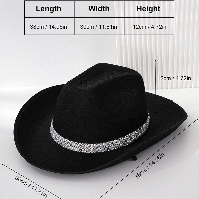 Explosions Solid Color Double Row Pearl Decorated Rhinestone Cowboy Hat. Bosnian Style Party Wear
