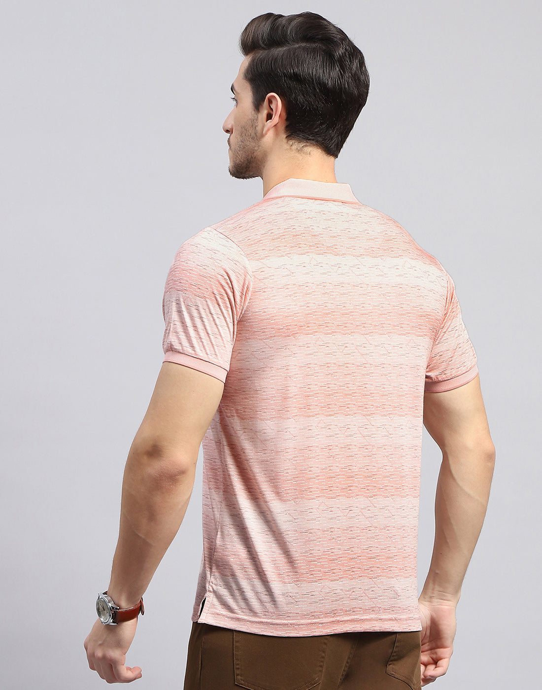 Men Pink Self Design Polo Collar Half Sleeve T-Shirt