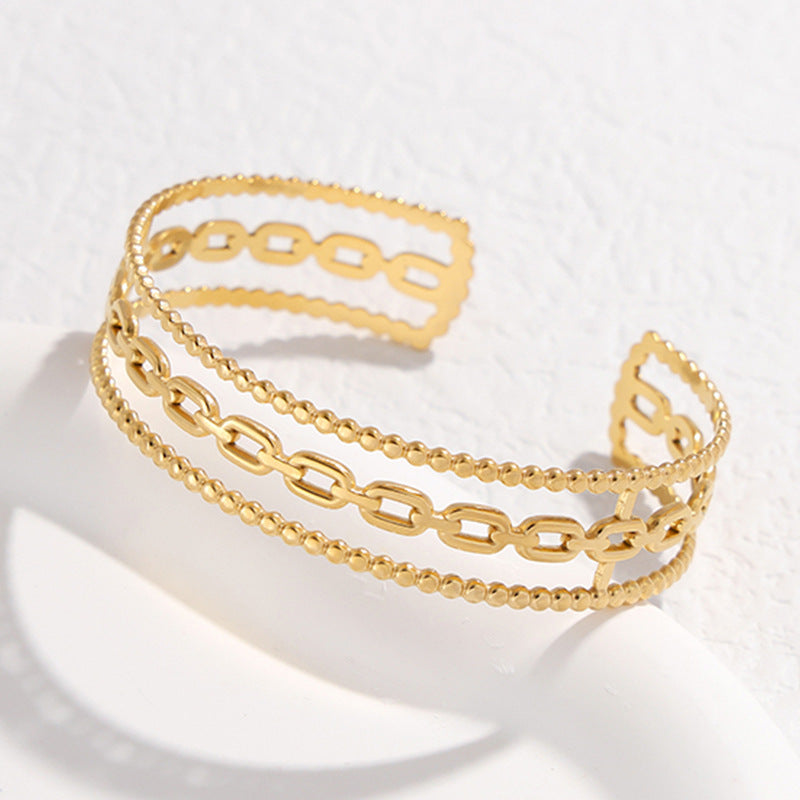 2 Pieces Expressive Stripe Stainless Steel Electroplating Bangles