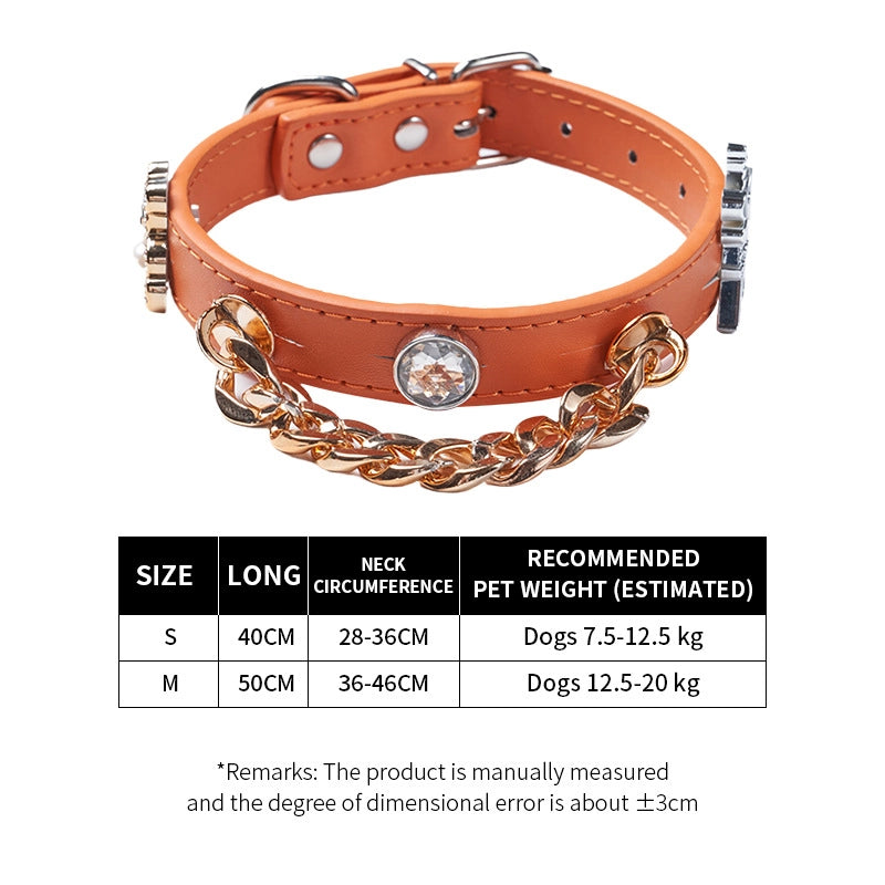 Cool Style Pu Leather Bear Rhinestone Inlaid Pearls Pet Collar