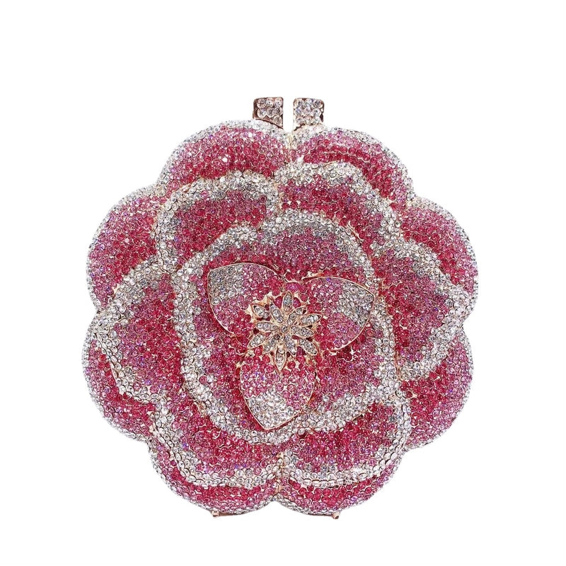 Yellow Green Blue Rhinestone Metal Flower Round Evening Bags