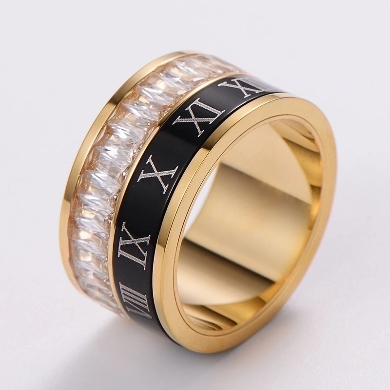 3 Pieces Stainless Steel 18K Gold Plated Fashion Inlay Hand Number Bow Knot Zircon Open Ring