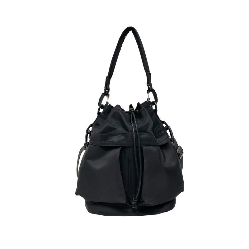 Women's Nylon Solid Color Classic Style Square String Shoulder Bag Bucket Bag