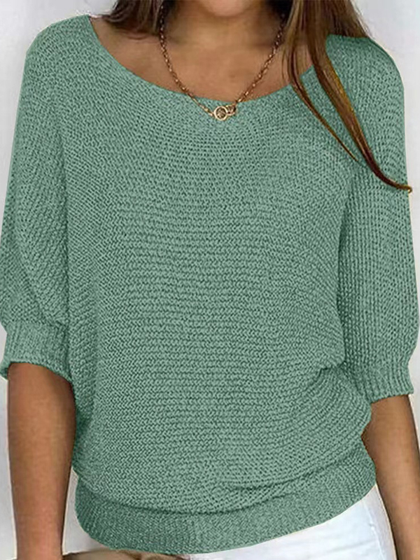 Loose Plus Size Solid Color Split-Joint Round-neck Sweater Tops
