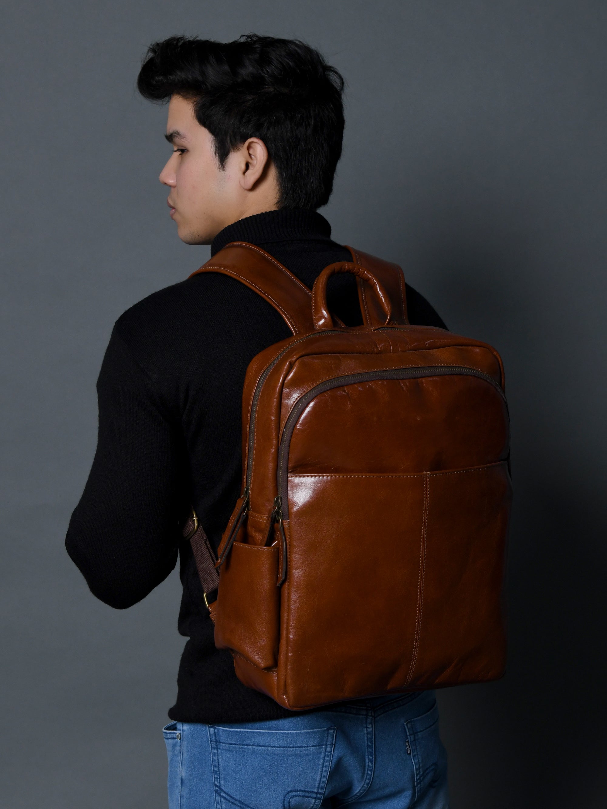 Luxury Italian Leather Backpack. Tan