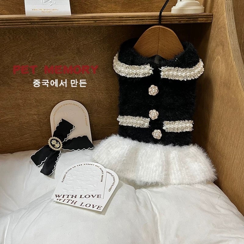 Sweet Bowknot Buttoned Dog Cat Sweater Dress