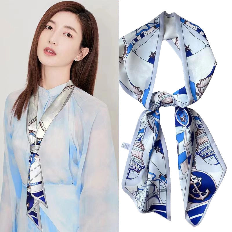 Women's Minimalist Color Block Polyester Printing Silk Scarf