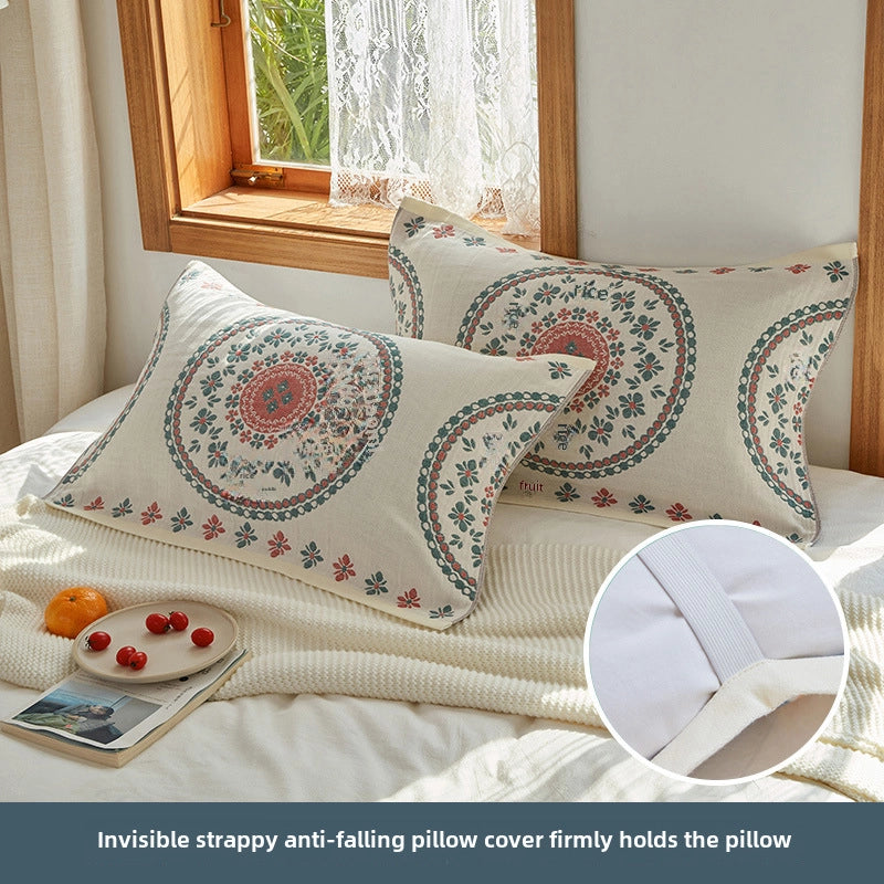 Four-layer Cotton Gauze Pillow Towel Elastic Band Fixed Anti-shedding Adult Pillow Turban Season Couple Cover Towel
