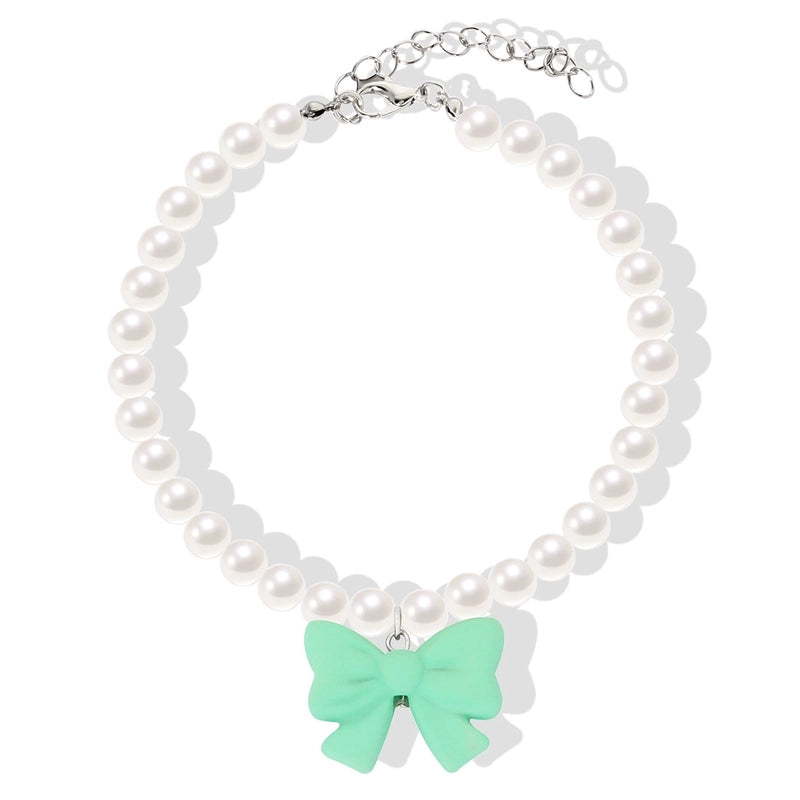 Ig Style Cute Imitation Pearl Plastic Bow Knot Beaded Pet Collar