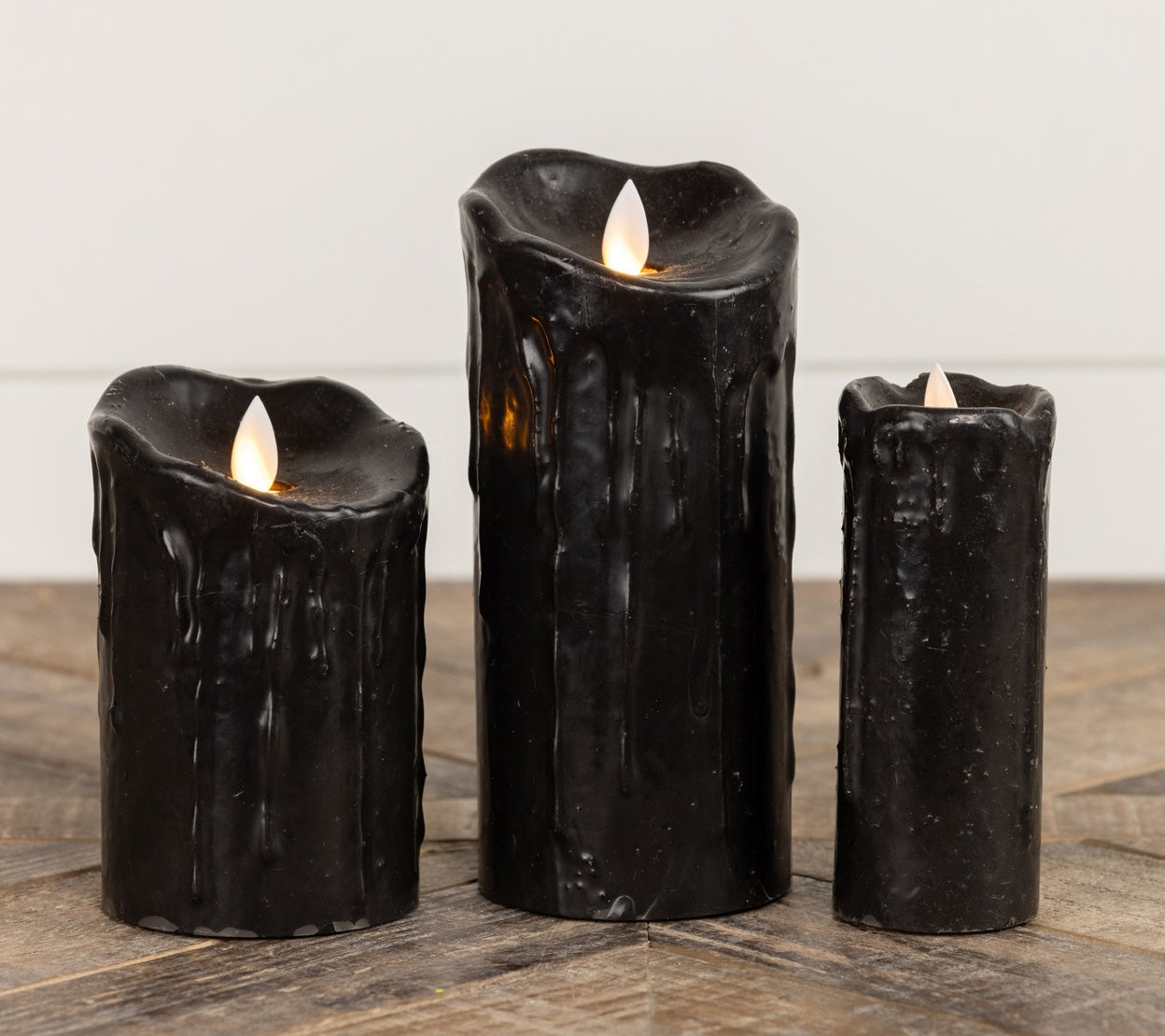 Black Pillar Candle with Fake Flame