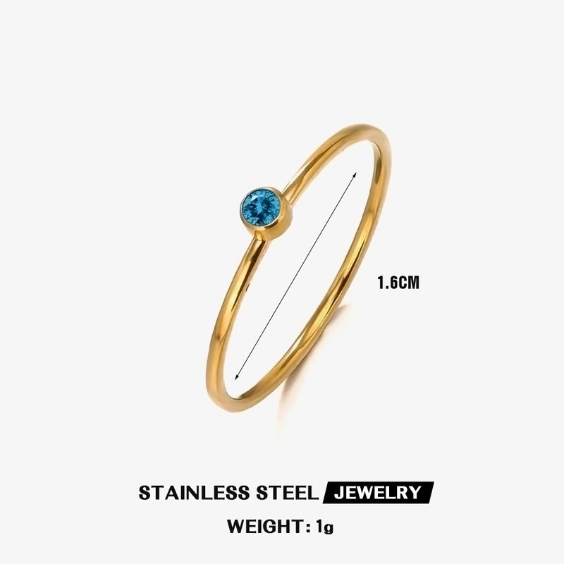 304 Stainless Steel 18K Gold Plated Minimalist Plating Inlay Round Rhinestones Birthstone Rings