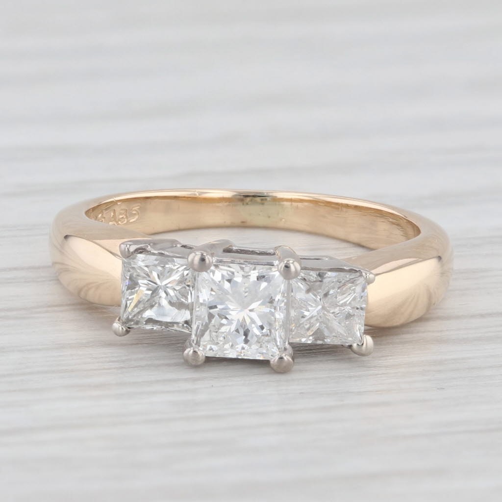 1.06ctw Princess Diamond 3-Stone Engagement Ring 14k Gold Size 5.25