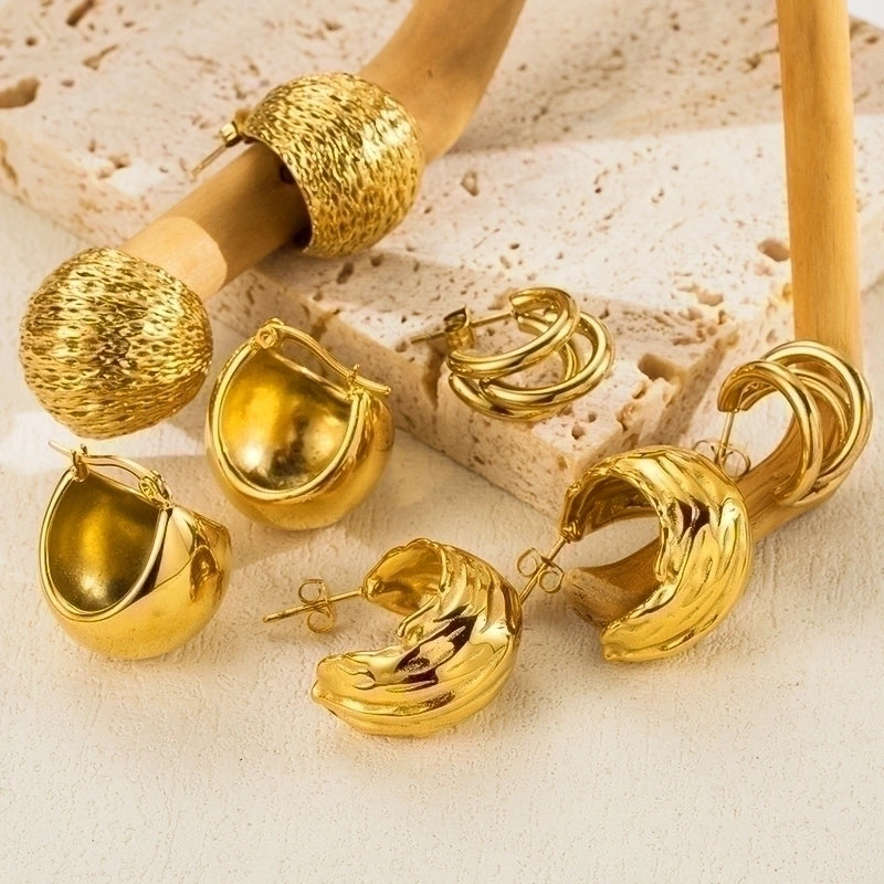 1 Pair Ig Style Minimalist Streetwear C Shape Semicircle Plating Stainless Steel 18k Gold Plated Ear Studs