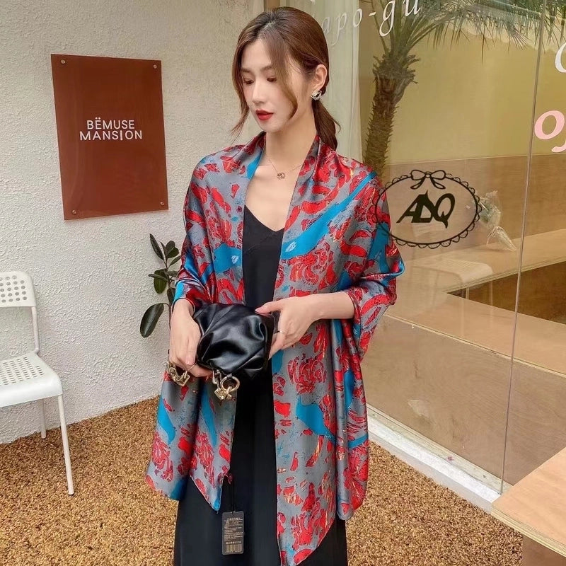 Women's Classic Style Flower Satin Printing Scarf