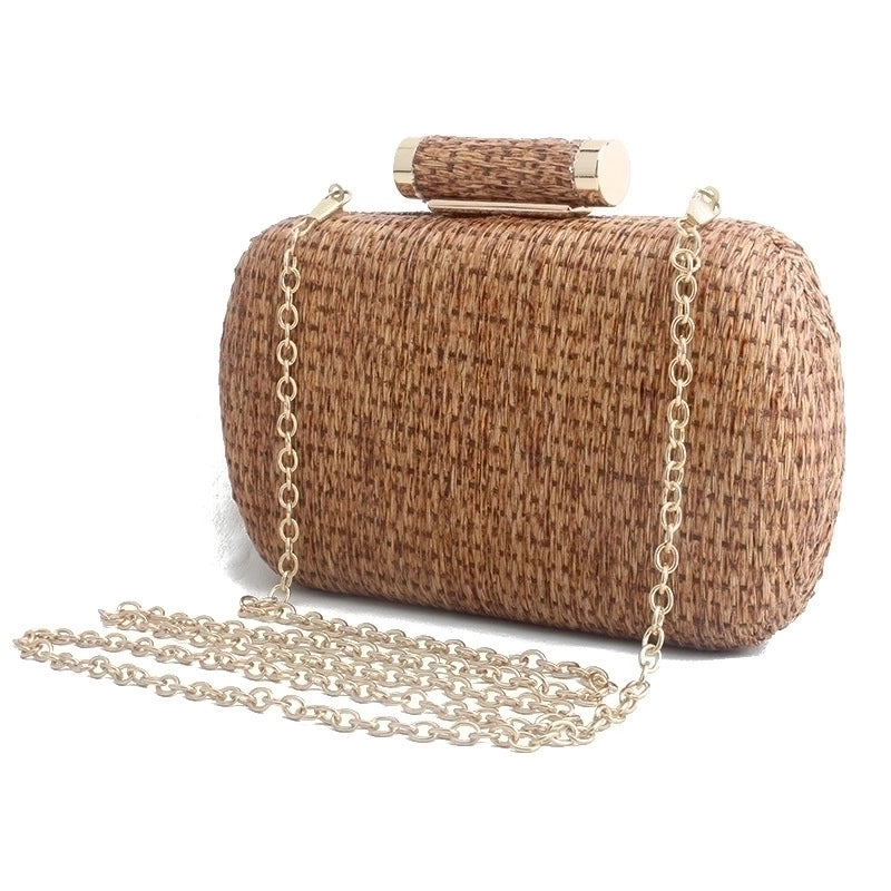 Coffee Gold Straw Solid Color Oval Evening Bags