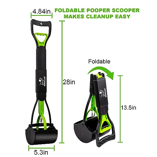 SZHLUX 28 Pooper Scooper. Foldable Dog Pooper Scooper with Unbreakable Material and Durable Spring for Grass and Gravel. Green