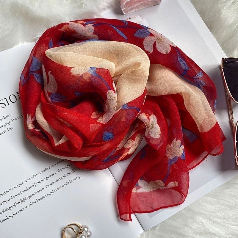 Women's Elegant Minimalist Flower Georgette Silk Scarf