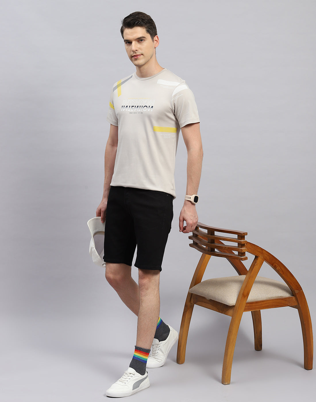 Men Beige Printed Round Neck Half Sleeve T-Shirt