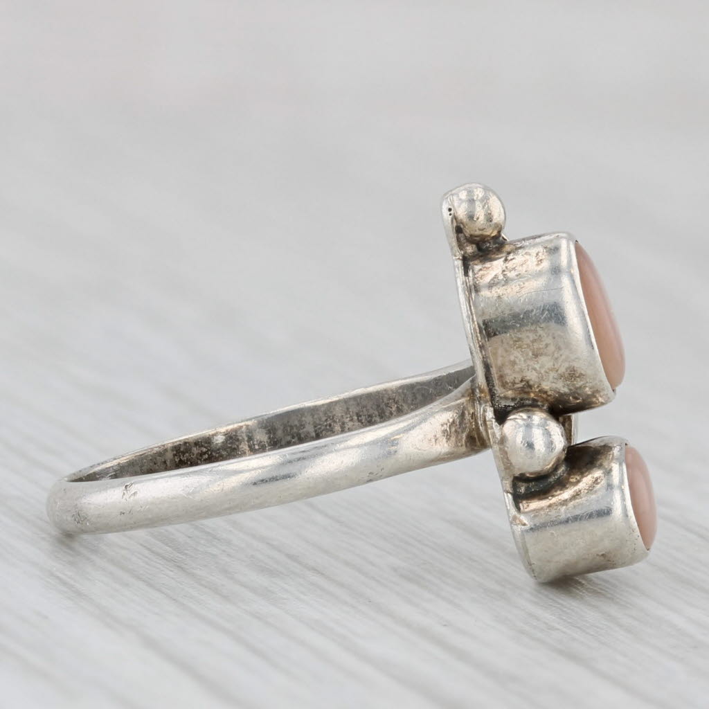 Pink Mother of Pearl Feather Ring Sterling Silver Vintage Native American Size 5