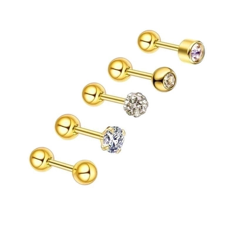 Minimalist Heart Shape Stainless Steel Plating Zircon Ear Studs 5 Piece Set