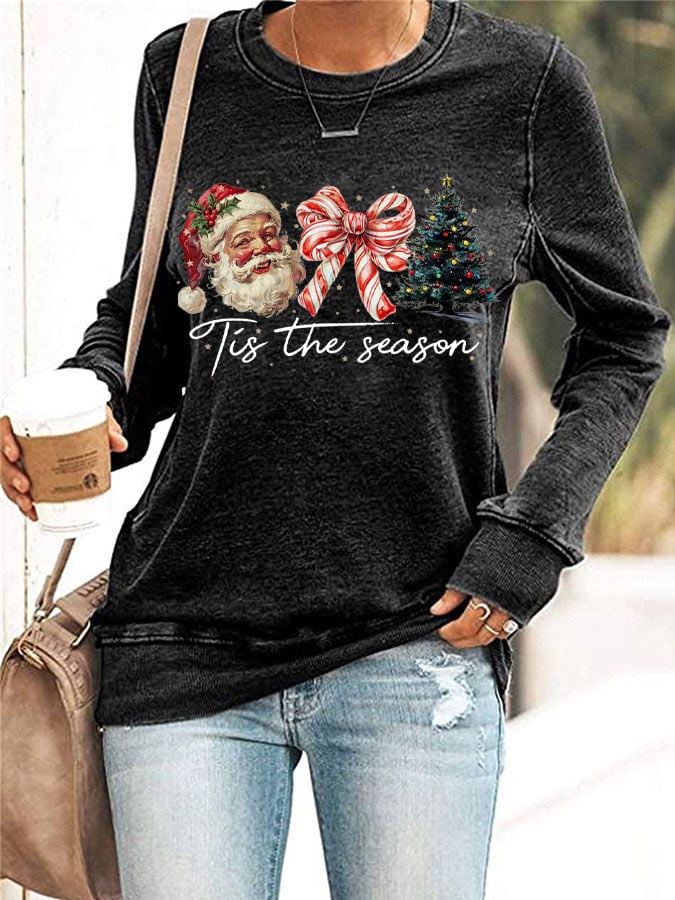 Women's Christmas Season Printed Round Neck Raglan Short Sleeve T-Shirt