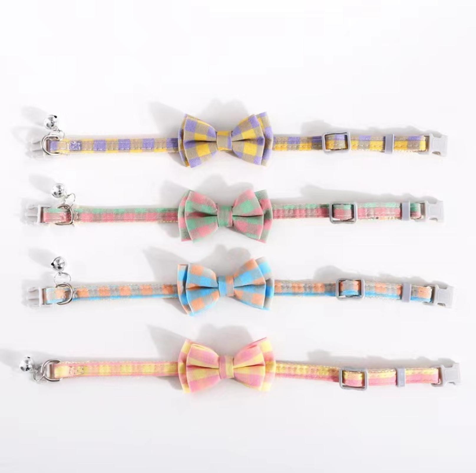 Colourful Plaid Bow Style Adjustable Pet Collar