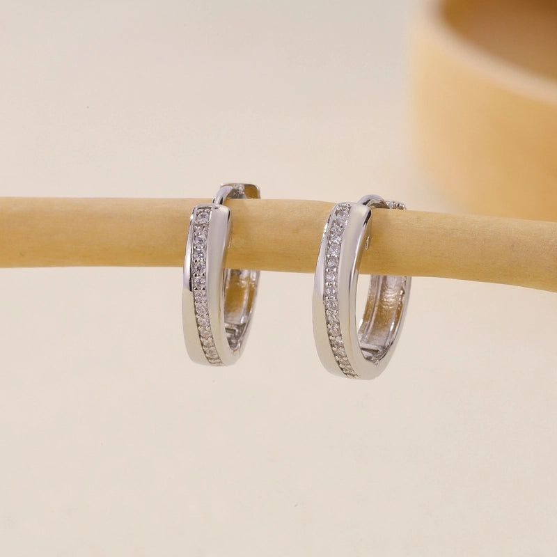 1 Pair Basic Minimalist Geometric Inlay Copper Zircon Earrings
