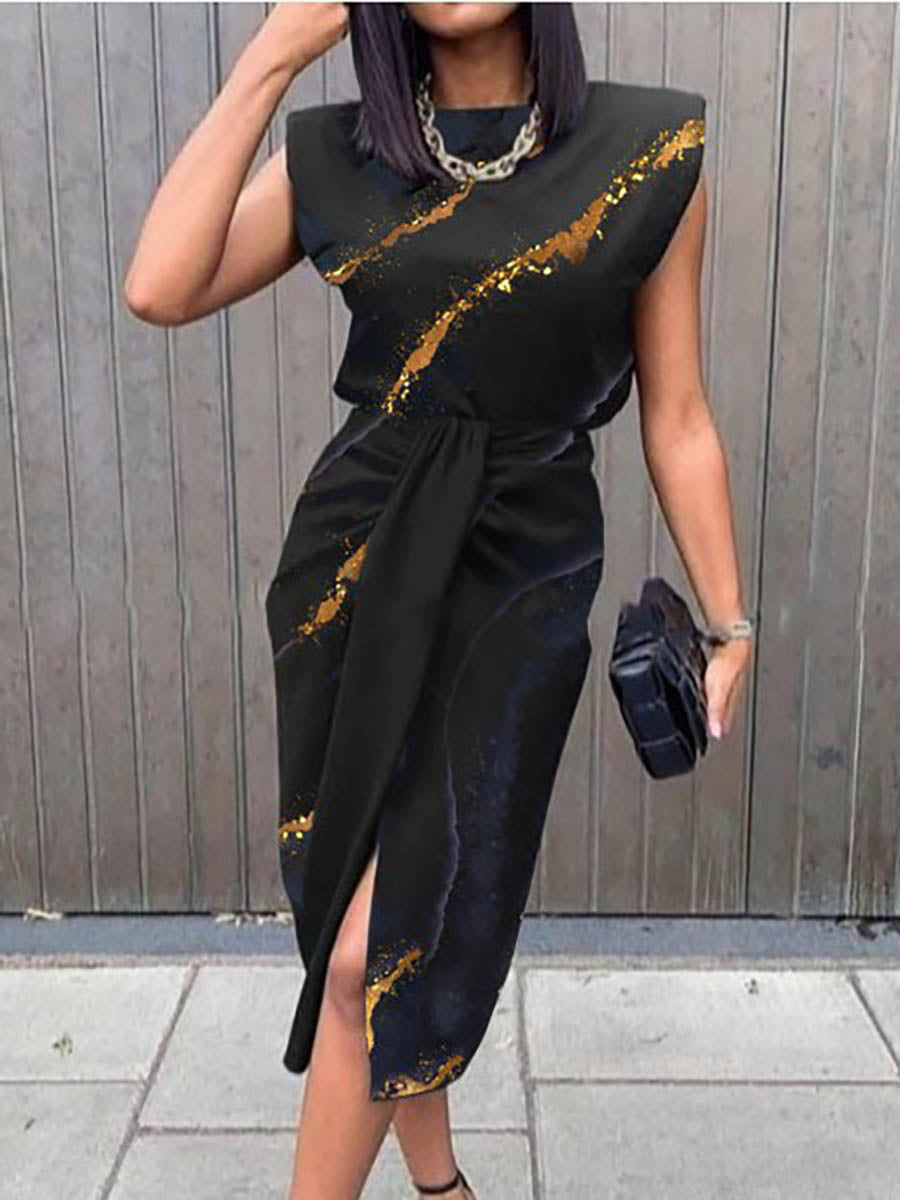 Elegant Print Printing O Neck A Line Dresses(5 Colors)