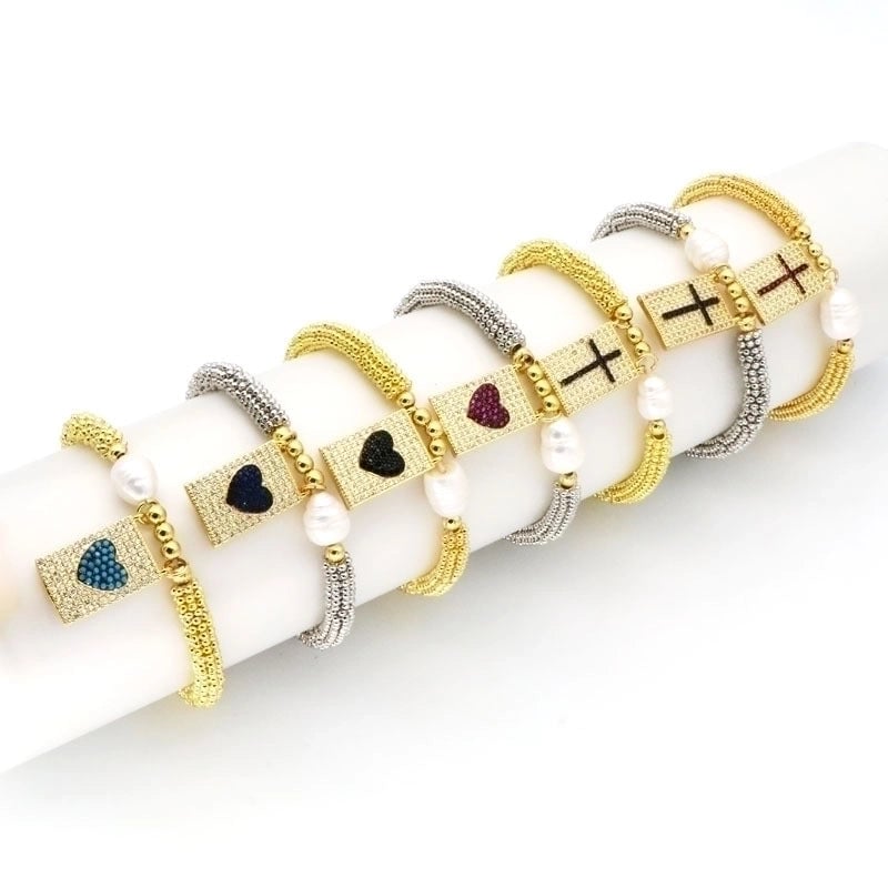 Copper 18K Gold Plated Elegant Vintage Style Luxurious Plating Inlay Cross Heart Shape Zircon Bracelets