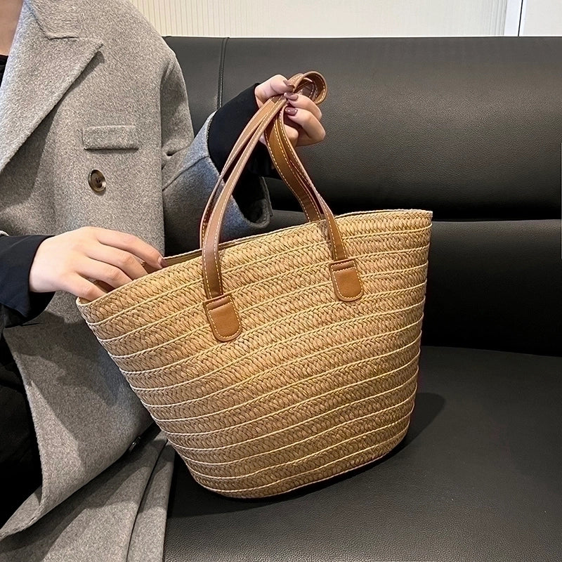 Women's Braid Solid Color Vintage Style Vacation Weave Square Zipper Shoulder Bag