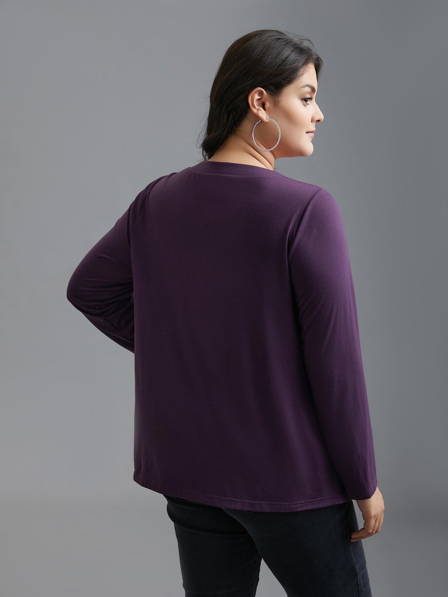 Notched Floral Embroidered  Button Top