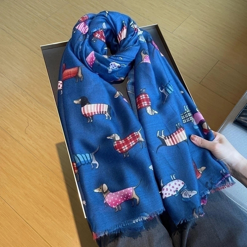 Women's Cartoon Style Cute Animal Cotton And Linen Scarf
