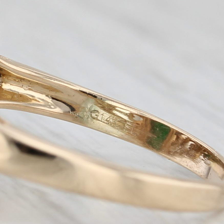 Green Jadeite Jade Oval Cabochon Solitaire Ring 14k Gold Size 6.5 Heart Accents