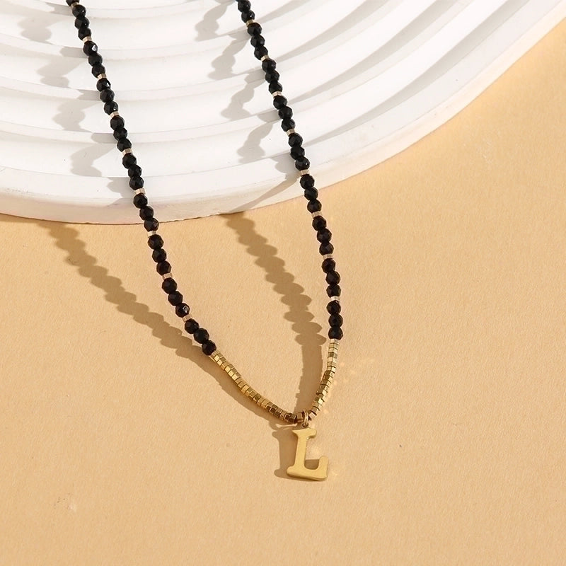 Casual Letter 304 Stainless Steel 18K Gold Plated Beaded Pendant Necklace