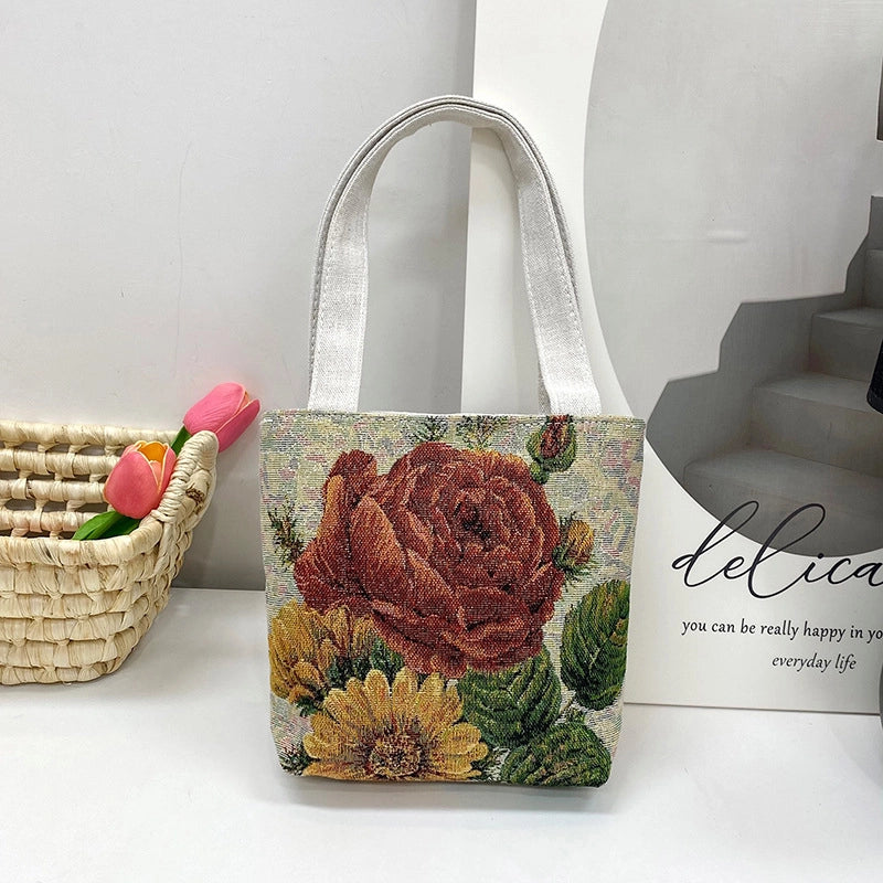 Women's Small Spring&Summer Canvas Printing Cute Open Handbag