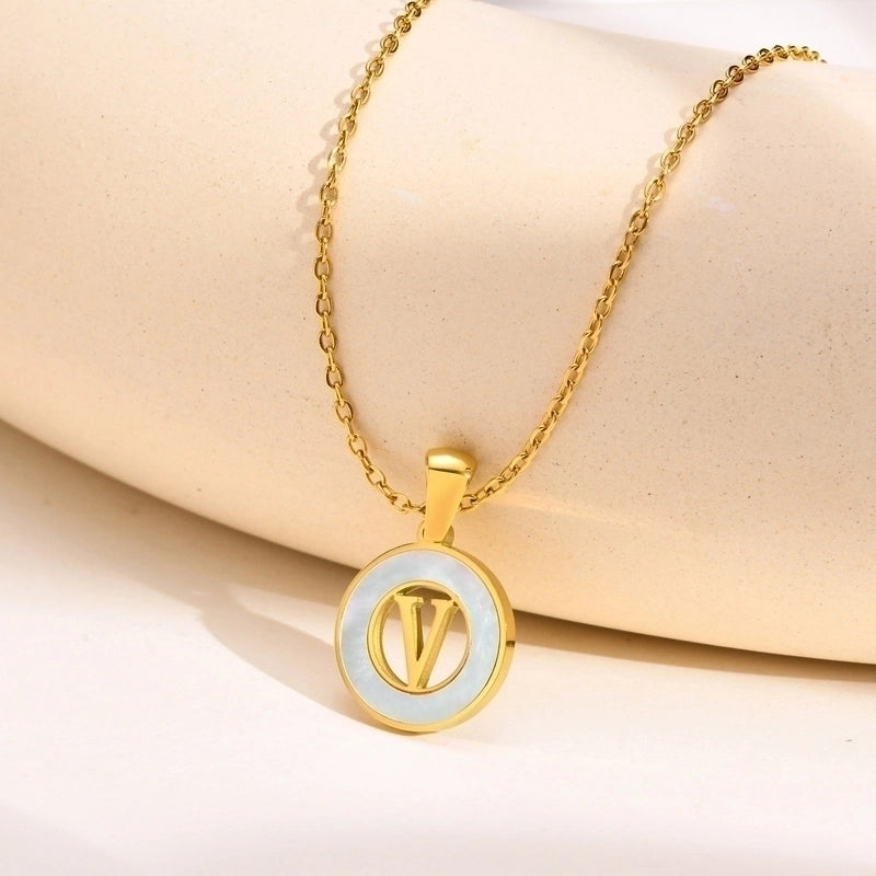 201 Stainless Steel INS Style Minimalist Plating Hollow Out Inlay Letter Shell Necklace Pendant