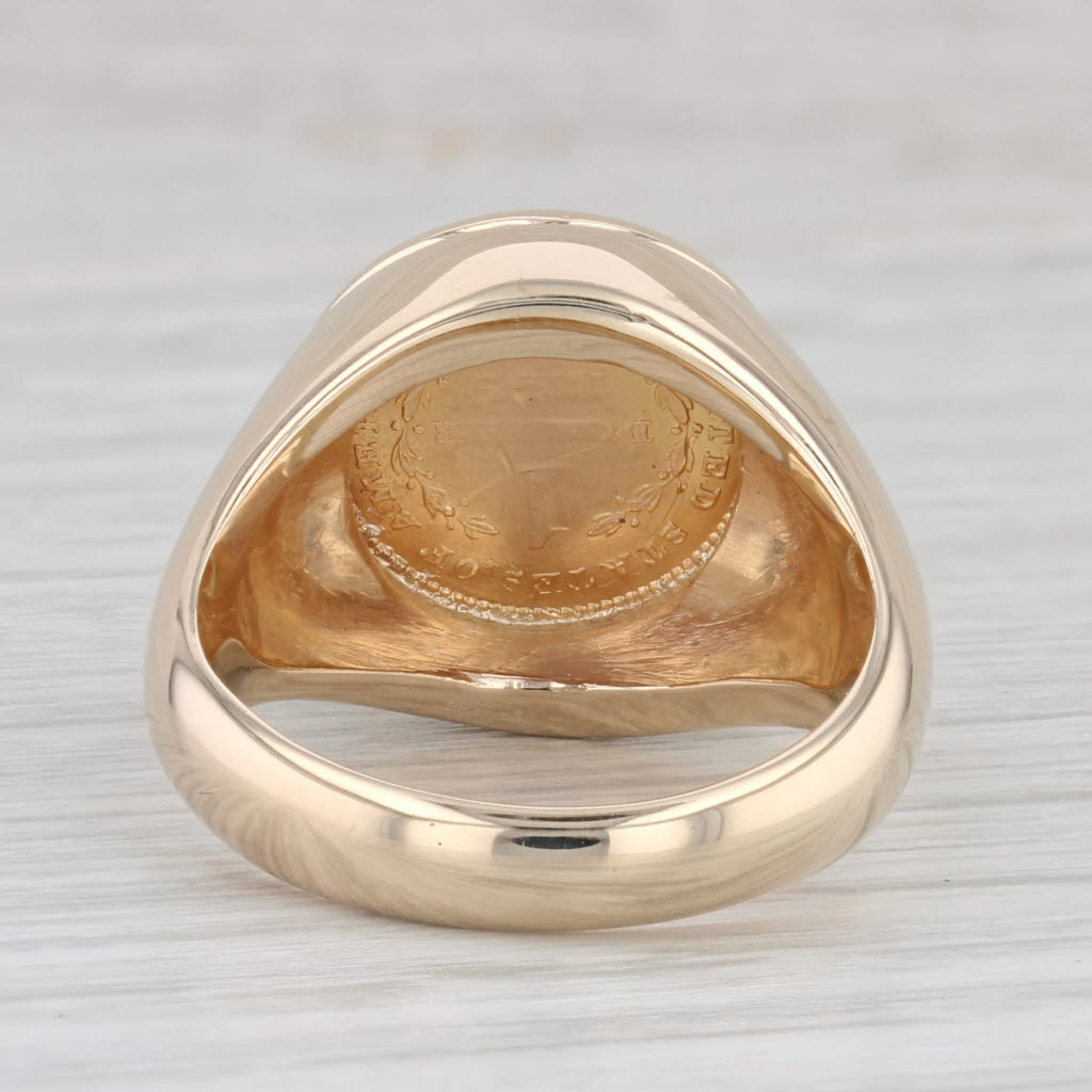 One Dollar Gold Coin Ring 10k 900 Yellow Gold Size 7 Signet US Liberty AS IS