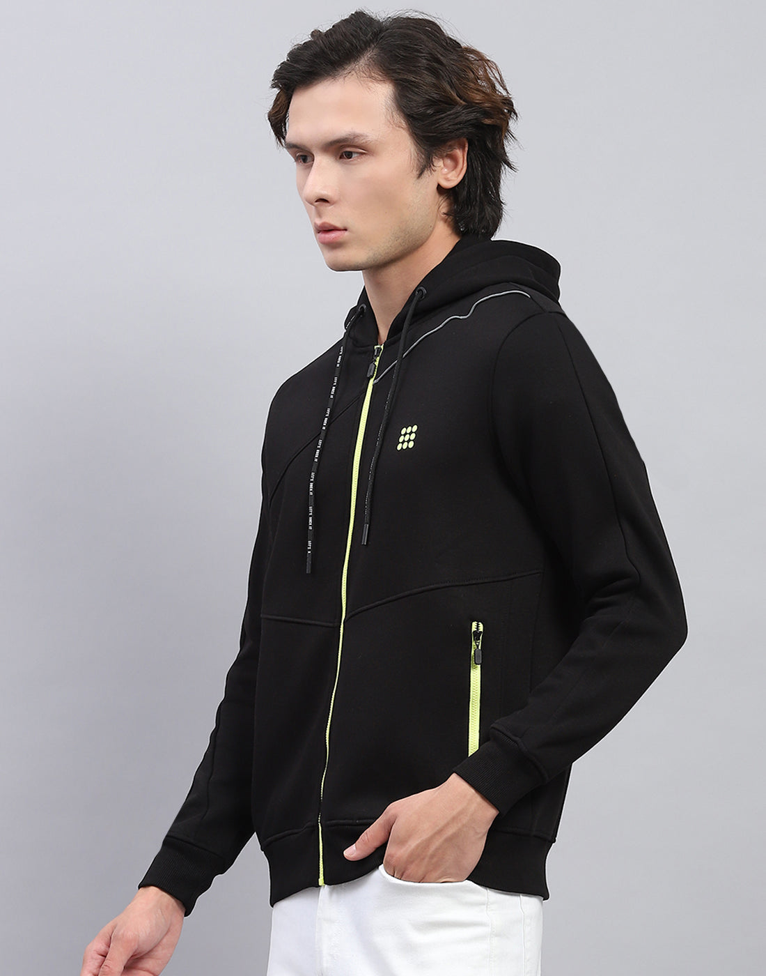 Men Black Solid Hooded Full Sleeve Sweatshirt