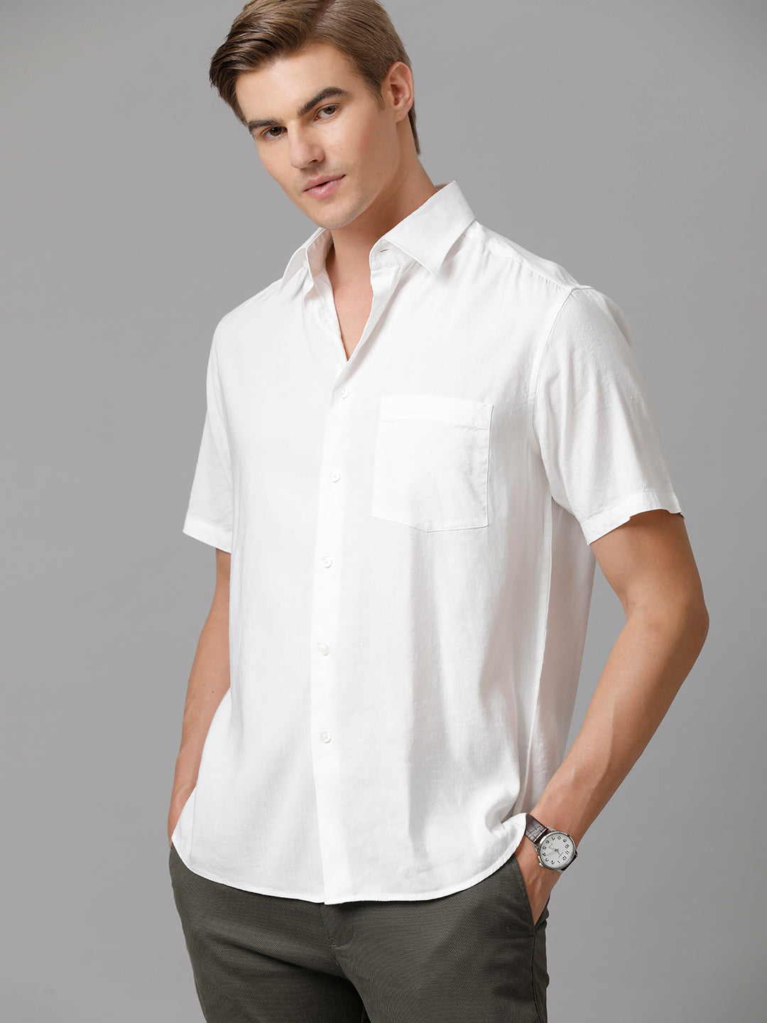 Men Solid Casual White Shirt (LENIN)